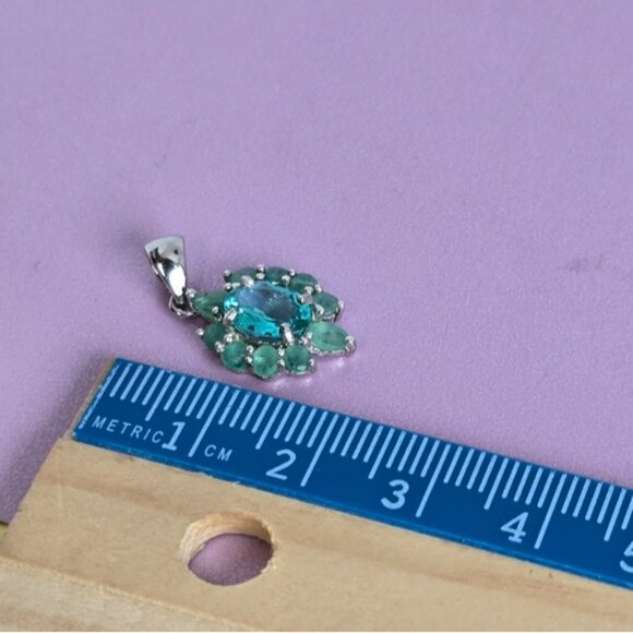 925 Sterling Silver Jewelry Set with Natural Apatite & Emerald - Picture 11 of 11